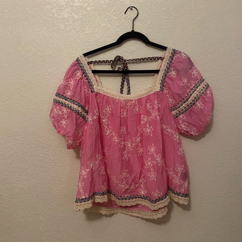 Pink square neck blouse
